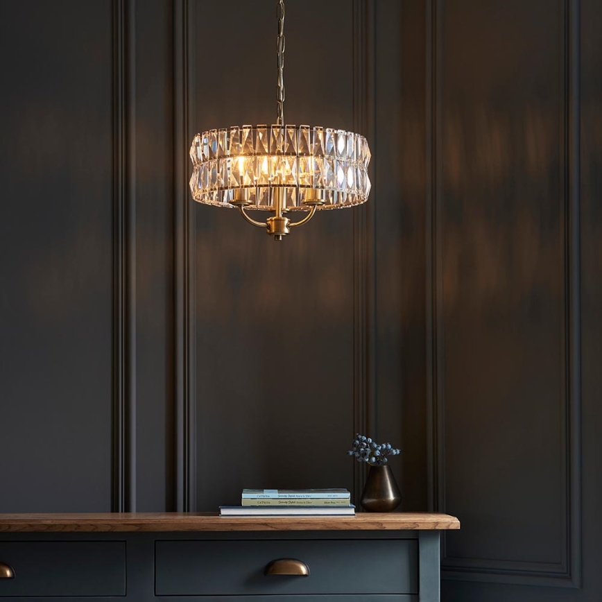 Endon 106243 - Kædeophængt lysekrone CLIFTON 3xE14/6W/230V Ø 38,5 cm messing/klar glas