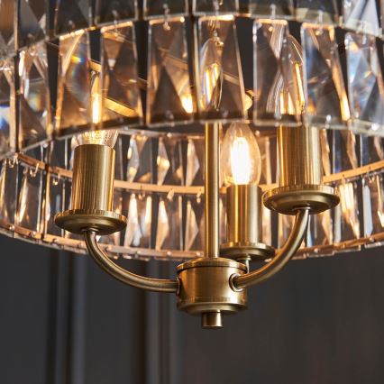 Endon 106243 - Kædeophængt lysekrone CLIFTON 3xE14/6W/230V Ø 38,5 cm messing/klar glas