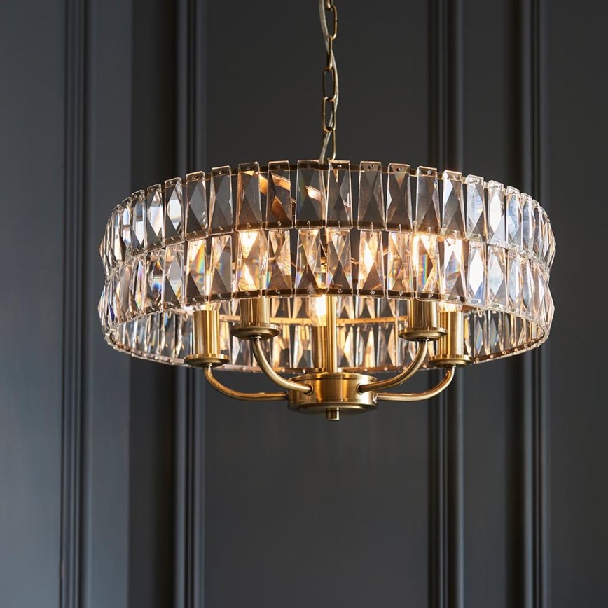Endon 106244 - Lysekrone med kæde CLIFTON 5xE14/6W/230V messing/klar