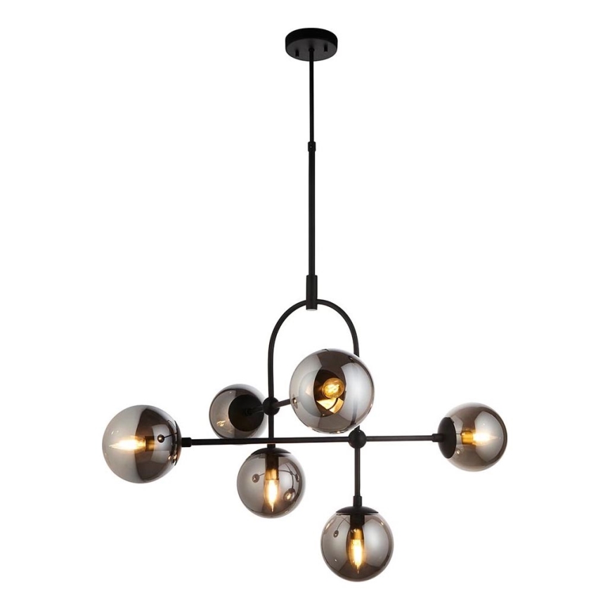 Endon 106661 - Lysekrone på stang ONTARIO 6xE14/7W/230V, sort/røget glas