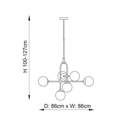 Endon 106661 - Lysekrone på stang ONTARIO 6xE14/7W/230V, sort/røget glas