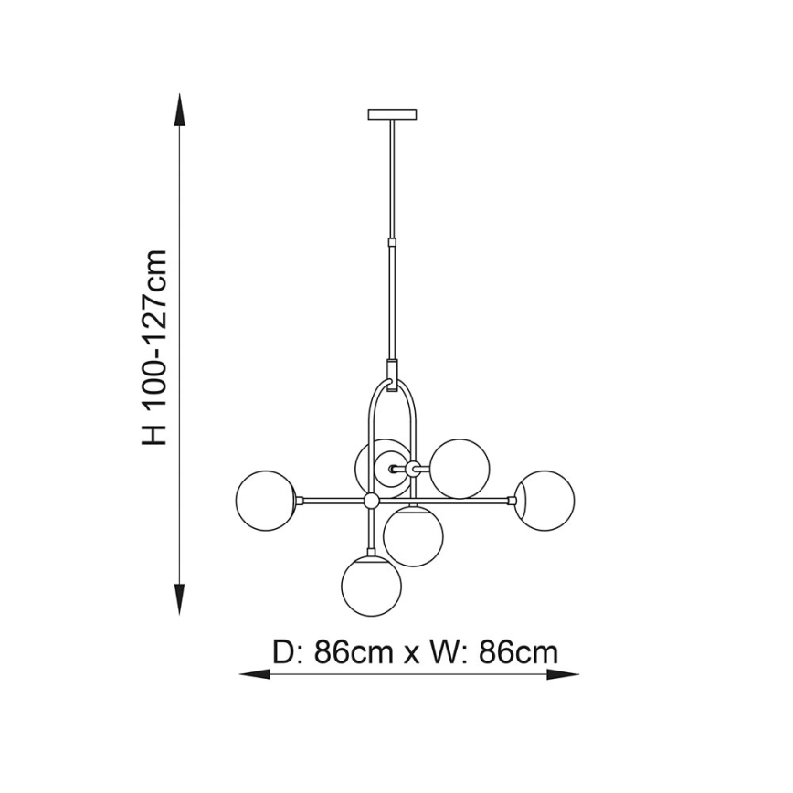Endon 106661 - Lysekrone på stang ONTARIO 6xE14/7W/230V, sort/røget glas
