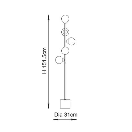 Endon 106756 - Gulvlampe OTIS 5xG9/3W/230V guldfarvet