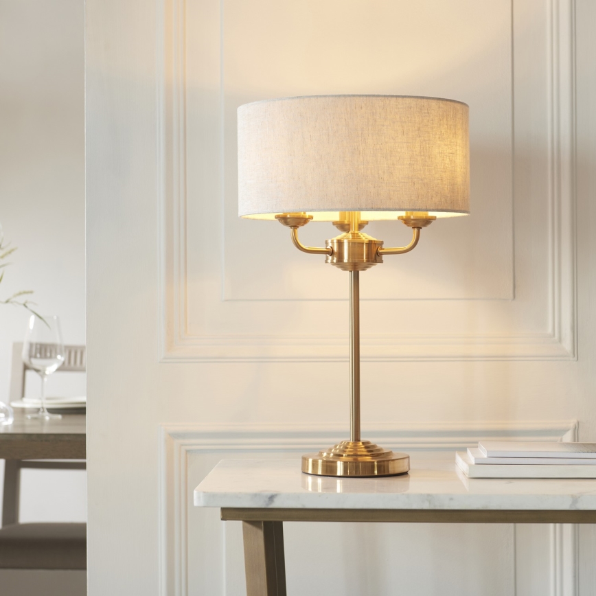Endon 110721 - Bordlampe HIGHCLERE 3xE14/18W/230V beige/messing