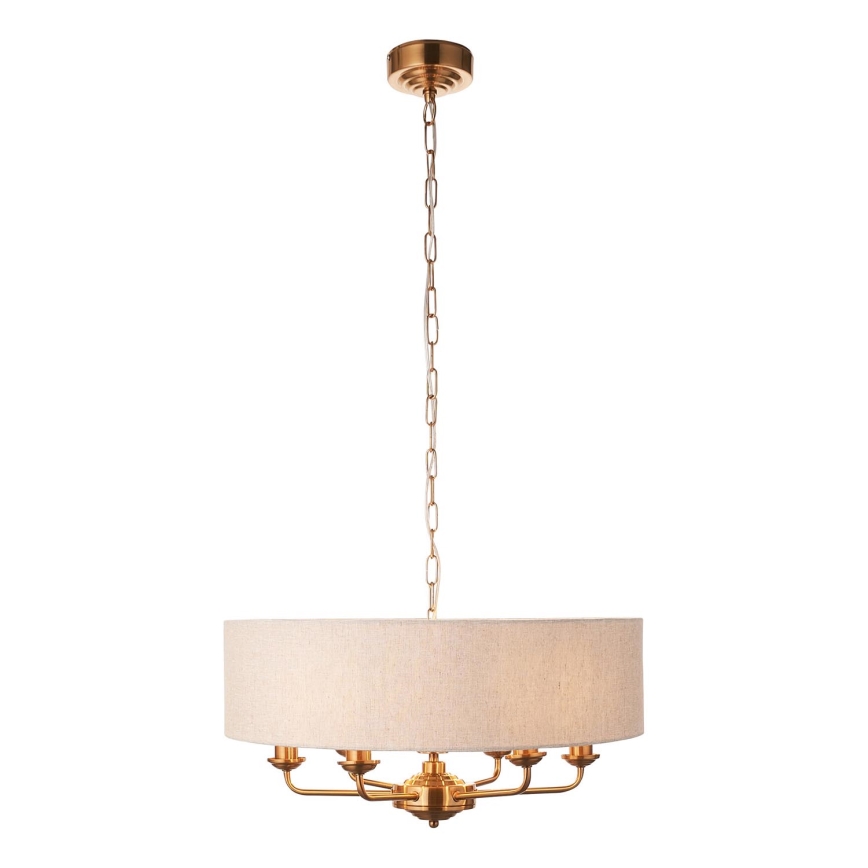 Endon 110722 - Kædeophængt lysekrone HIGHCLERE 6xE14/40W/230V beige/messing Ø 55 cm