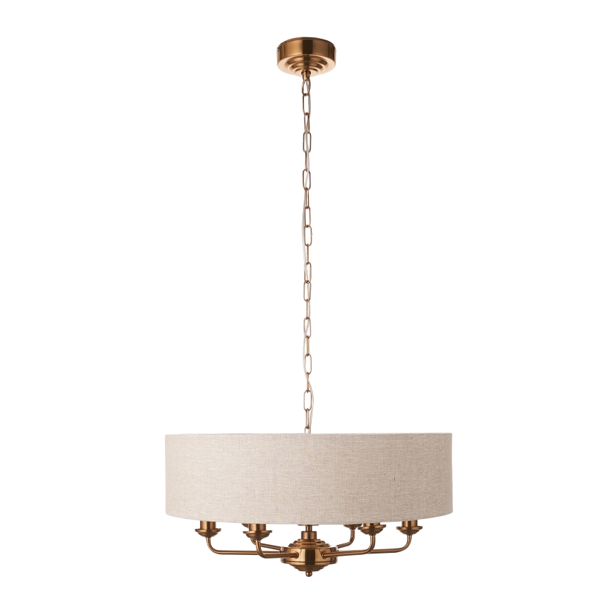 Endon 110722 - Kædeophængt lysekrone HIGHCLERE 6xE14/40W/230V beige/messing Ø 55 cm