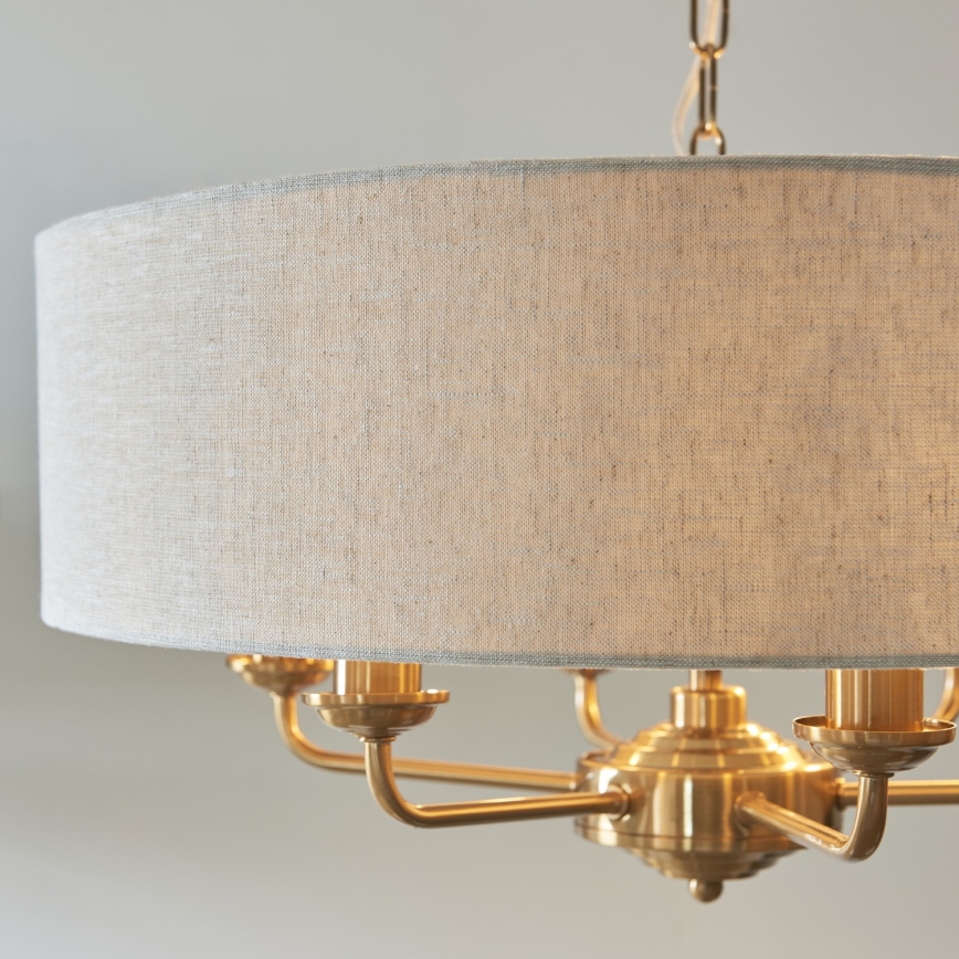 Endon 110722 - Kædeophængt lysekrone HIGHCLERE 6xE14/40W/230V beige/messing Ø 55 cm