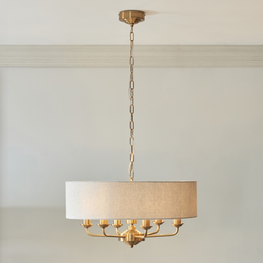 Endon 110722 - Pendel med kædeophæng HIGHCLERE 6xE14/6W/230V beige/messing diameter 55 cm