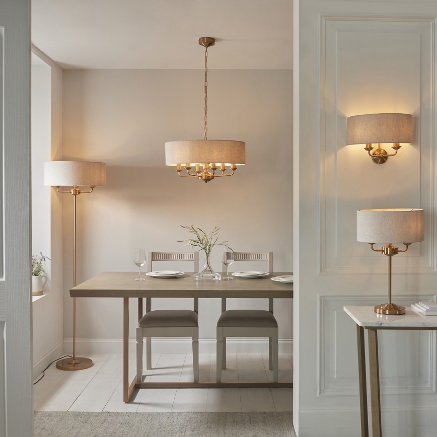 Endon 110722 - Pendel med kædeophæng HIGHCLERE 6xE14/6W/230V beige/messing diameter 55 cm