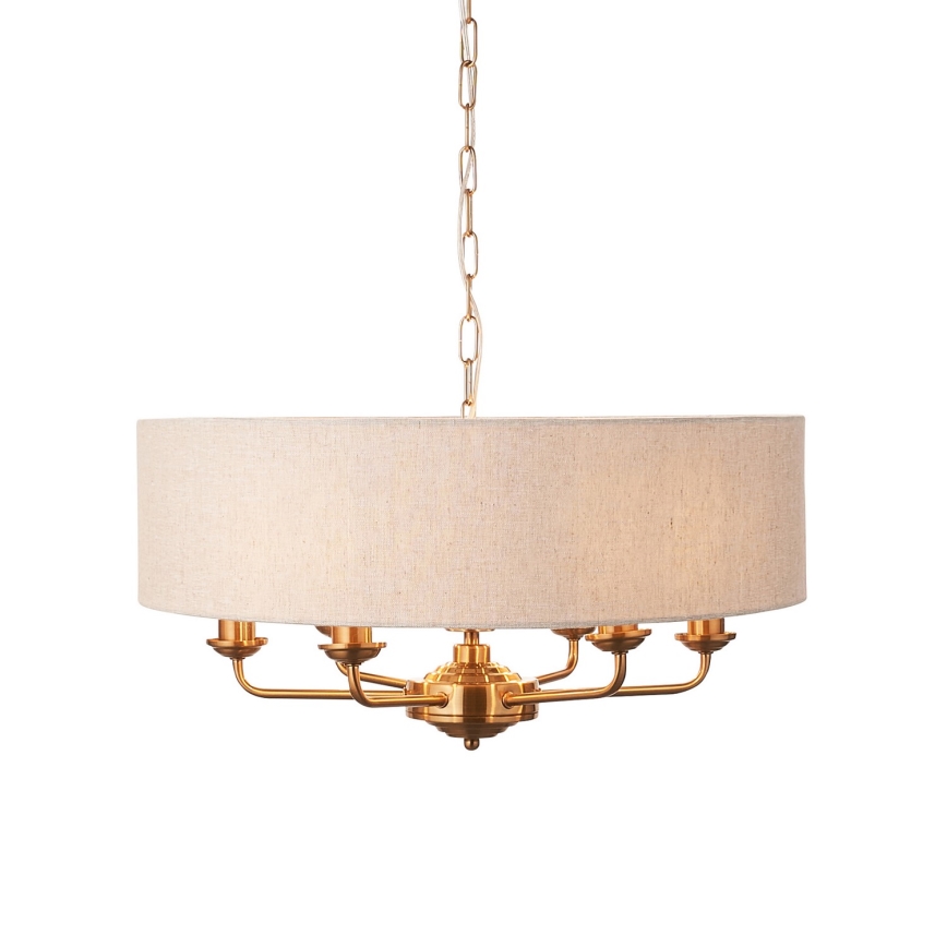 Endon 110722 - Pendel med kædeophæng HIGHCLERE 6xE14/6W/230V beige/messing diameter 55 cm
