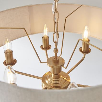 Endon 110722 - Pendel med kædeophæng HIGHCLERE 6xE14/6W/230V beige/messing diameter 55 cm