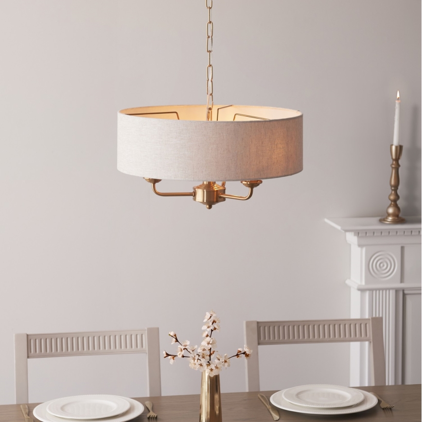 Endon 110723 - Pendel med kædeophæng HIGHCLERE 3xE14/40W/230V beige/messing