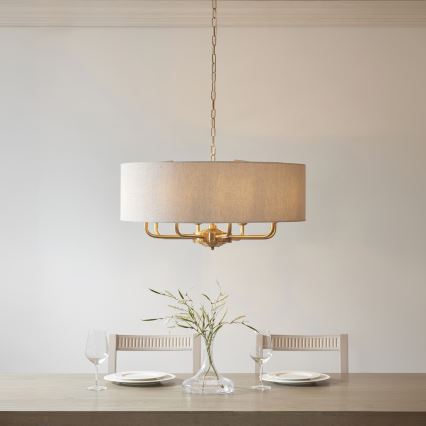 Endon 110727 - Lysekrone med kædeophæng HIGHCLERE 8xE14/6W/230V beige/messing Ø 70 cm