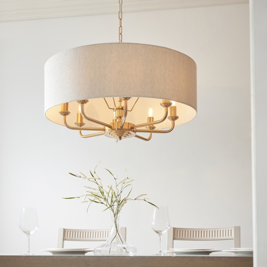 Endon 110727 - Lysekrone med kædeophæng HIGHCLERE 8xE14/6W/230V beige/messing Ø 70 cm