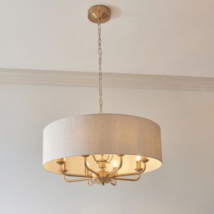Endon 110727 - Lysekrone med kædeophæng HIGHCLERE 8xE14/6W/230V beige/messing Ø 70 cm