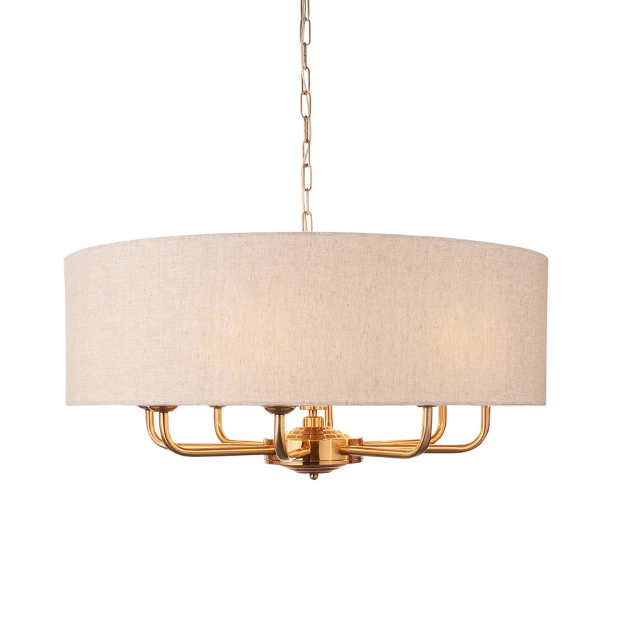 Endon 110727 - Lysekrone med kædeophæng HIGHCLERE 8xE14/6W/230V beige/messing Ø 70 cm