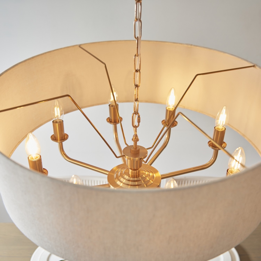 Endon 110727 - Lysekrone med kædeophæng HIGHCLERE 8xE14/6W/230V beige/messing Ø 70 cm