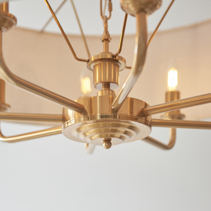 Endon 110727 - Lysekrone med kædeophæng HIGHCLERE 8xE14/6W/230V beige/messing Ø 70 cm