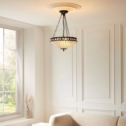 Endon 111870 - Kædeophængt Tiffany-lysekrone FARGO 3xE27/10W/230V Ø 41,5 cm