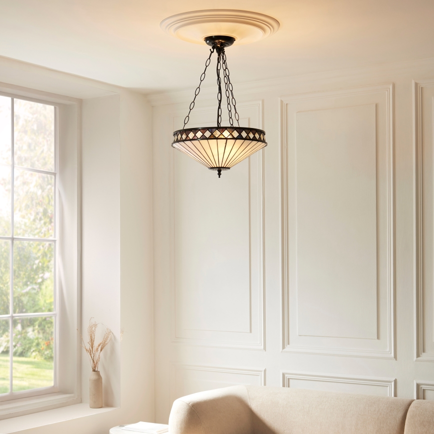 Endon 111870 - Kædeophængt Tiffany-lysekrone FARGO 3xE27/10W/230V Ø 41,5 cm