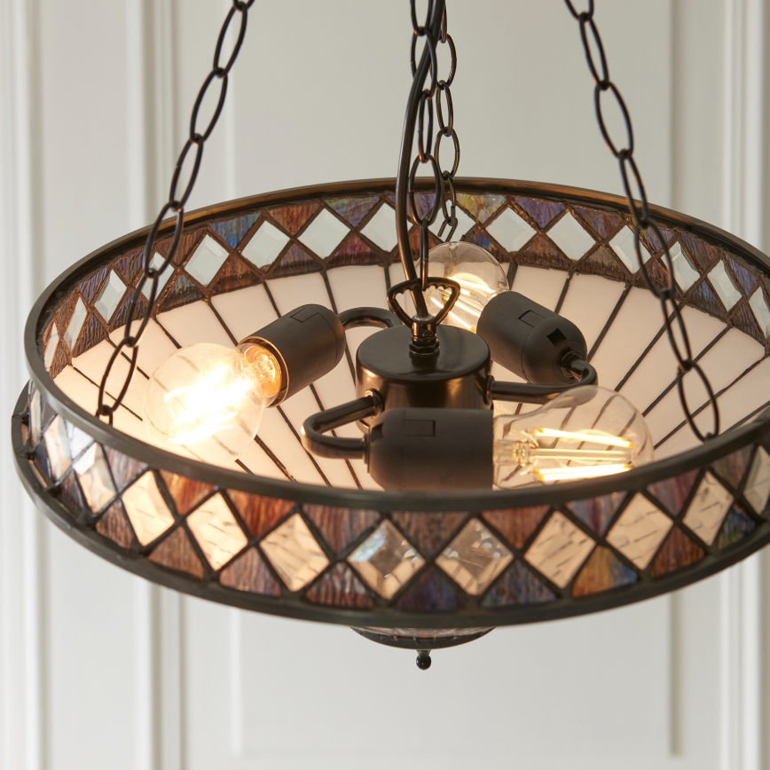 Endon 111870 - Kædeophængt Tiffany-lysekrone FARGO 3xE27/10W/230V Ø 41,5 cm