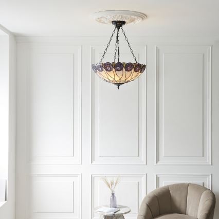 Endon 111872 - Tiffany HUTCHINSON lysekrone med kæde, 3 x E27/60 W/230 V, Ø 50 cm