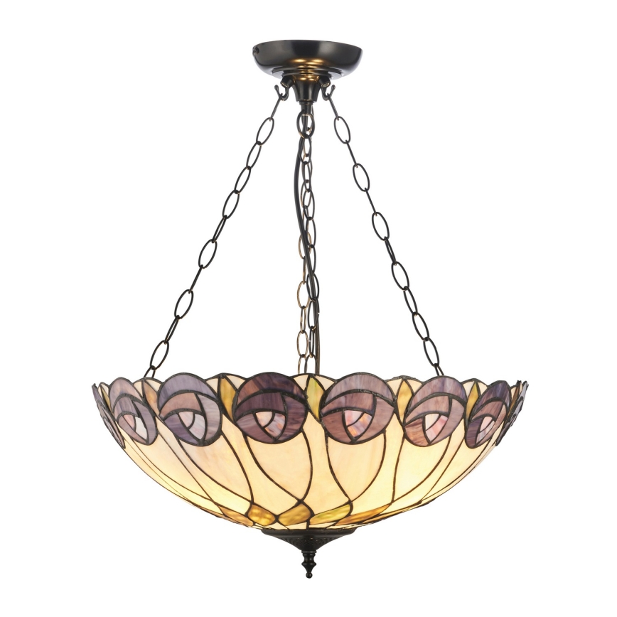 Endon 111872 - Tiffany HUTCHINSON lysekrone med kæde, 3 x E27/60 W/230 V, Ø 50 cm
