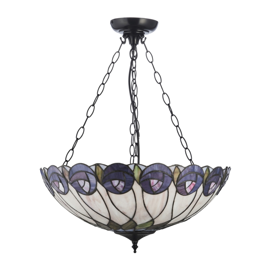 Endon 111872 - Tiffany HUTCHINSON lysekrone med kæde, 3 x E27/60 W/230 V, Ø 50 cm