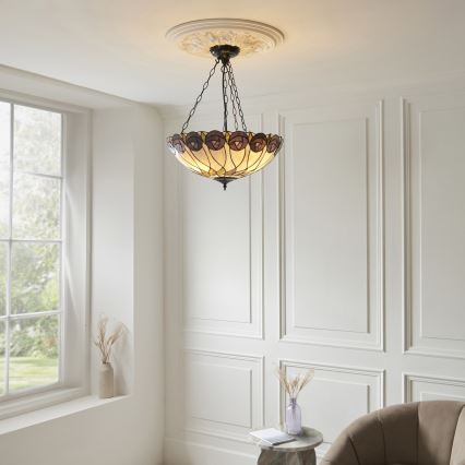 Endon 111872 - Tiffany HUTCHINSON lysekrone med kæde, 3 x E27/60 W/230 V, Ø 50 cm