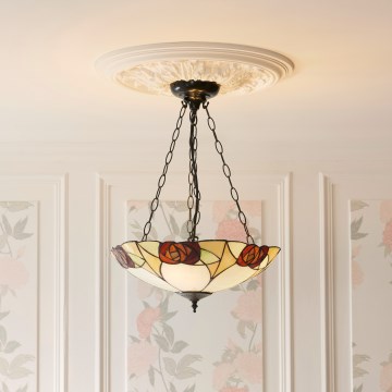 Endon 111879 - Kædeophængt Tiffany-lysekrone INGRAM 3xE27/10W/230V Ø 45 cm