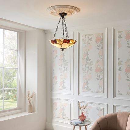 Endon 111879 - Kædeophængt Tiffany-lysekrone INGRAM 3xE27/10W/230V Ø 45 cm