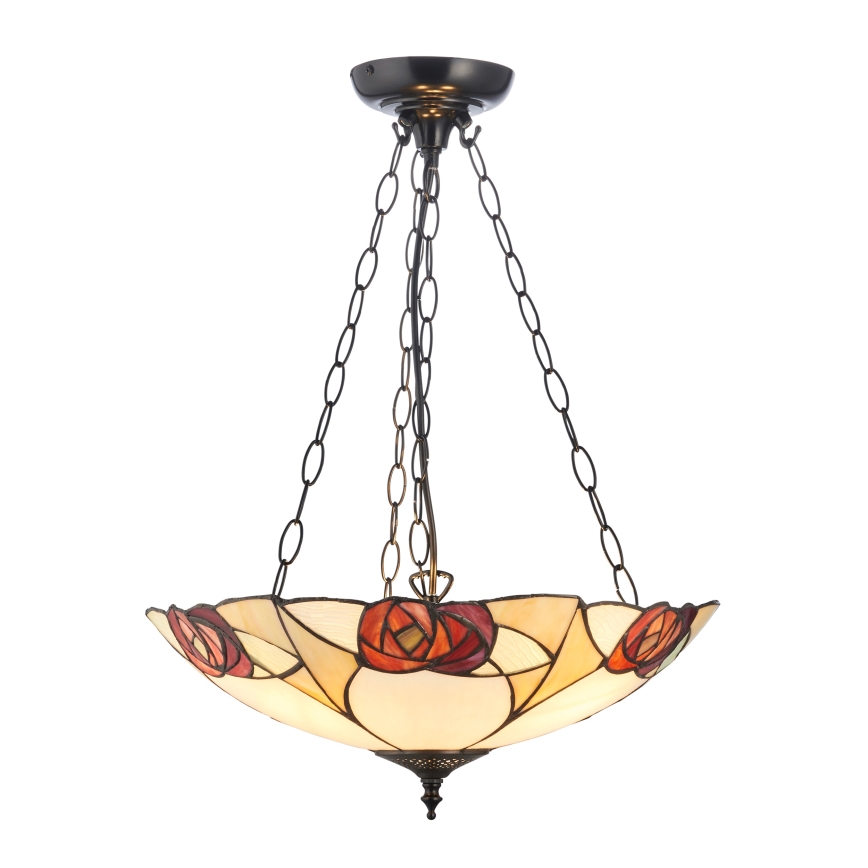 Endon 111879 - Kædeophængt Tiffany-lysekrone INGRAM 3xE27/10W/230V Ø 45 cm