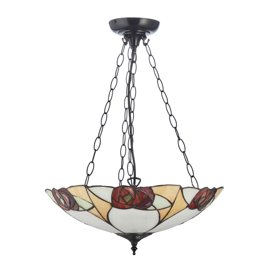 Endon 111879 - Kædeophængt Tiffany-lysekrone INGRAM 3xE27/10W/230V Ø 45 cm