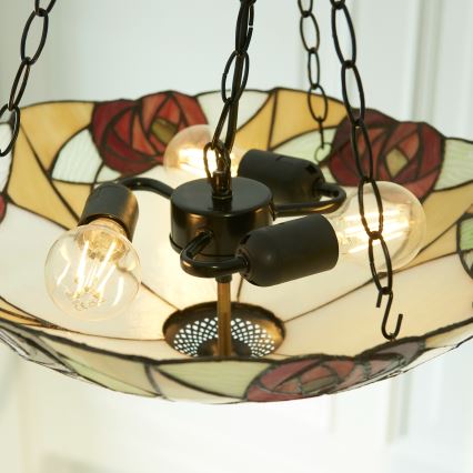 Endon 111879 - Kædeophængt Tiffany-lysekrone INGRAM 3xE27/10W/230V Ø 45 cm