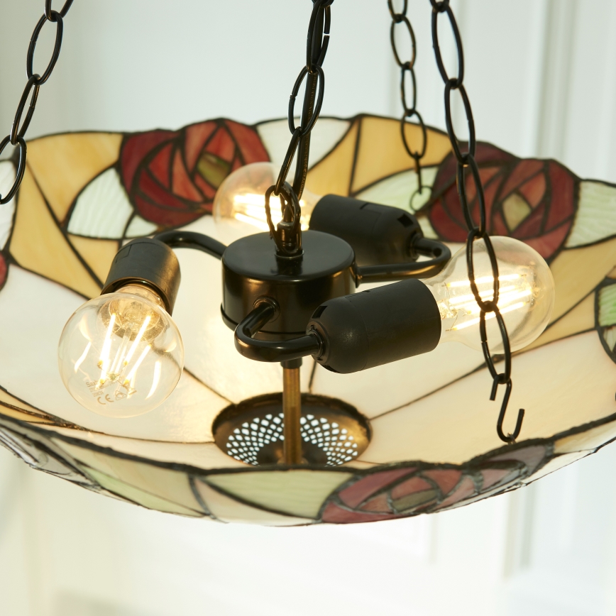 Endon 111879 - Kædeophængt Tiffany-lysekrone INGRAM 3xE27/10W/230V Ø 45 cm