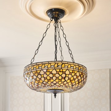 Endon 111882 - Kædeophængt Tiffany-lysekrone MILLE FEUX 3xE27/10W/230V Ø 45 cm