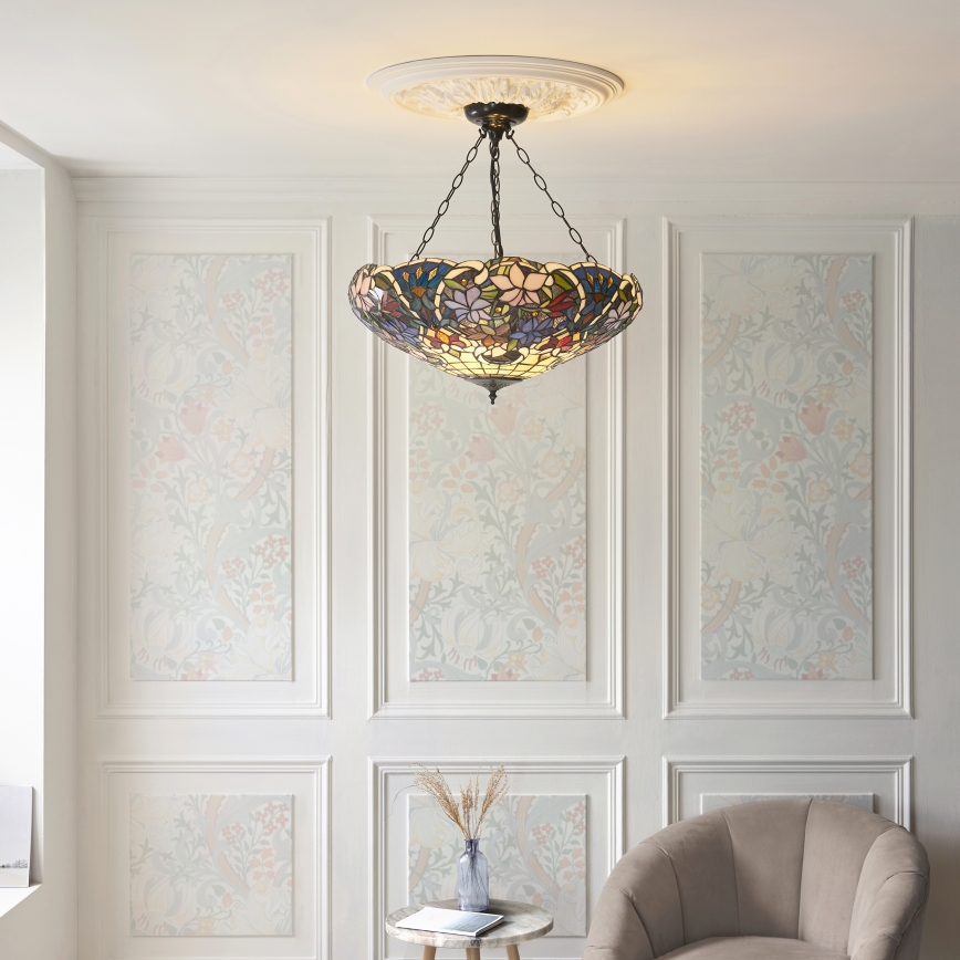 Endon 111887 - Lysekrone på kæde Tiffany SULLIVAN 3xE27/10W/230V Ø 57 cm