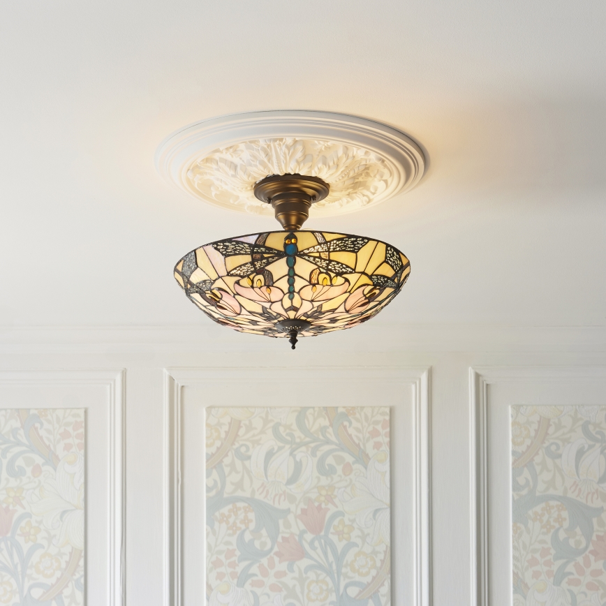 Endon 111892 - Tiffany-plafondlampe ASHTON 3xE27/10W/230V Ø 45 cm