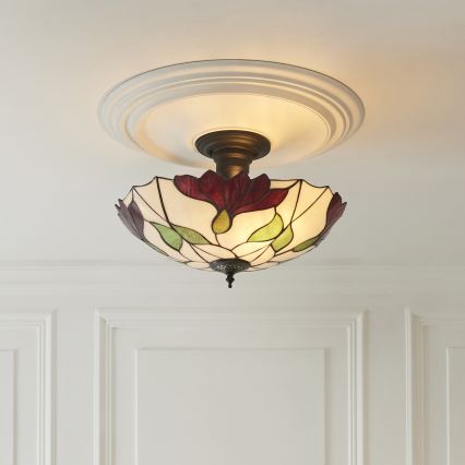 Endon 111896 - Fladmonteret Tiffany-loftlampe BOTANICA 3xE27/10W/230V Ø 45 cm