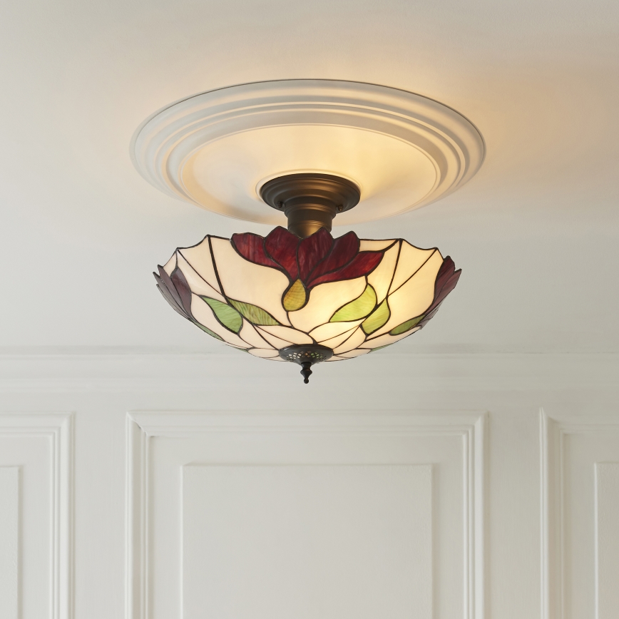 Endon 111896 - Fladmonteret Tiffany-loftlampe BOTANICA 3xE27/10W/230V Ø 45 cm