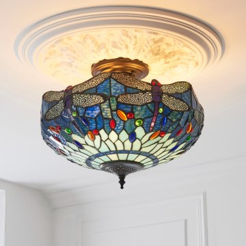 Endon 111897 - Overflademonteret Tiffany-lysekrone DRAGONFLY 3xE27/10W/230V Ø 41 cm