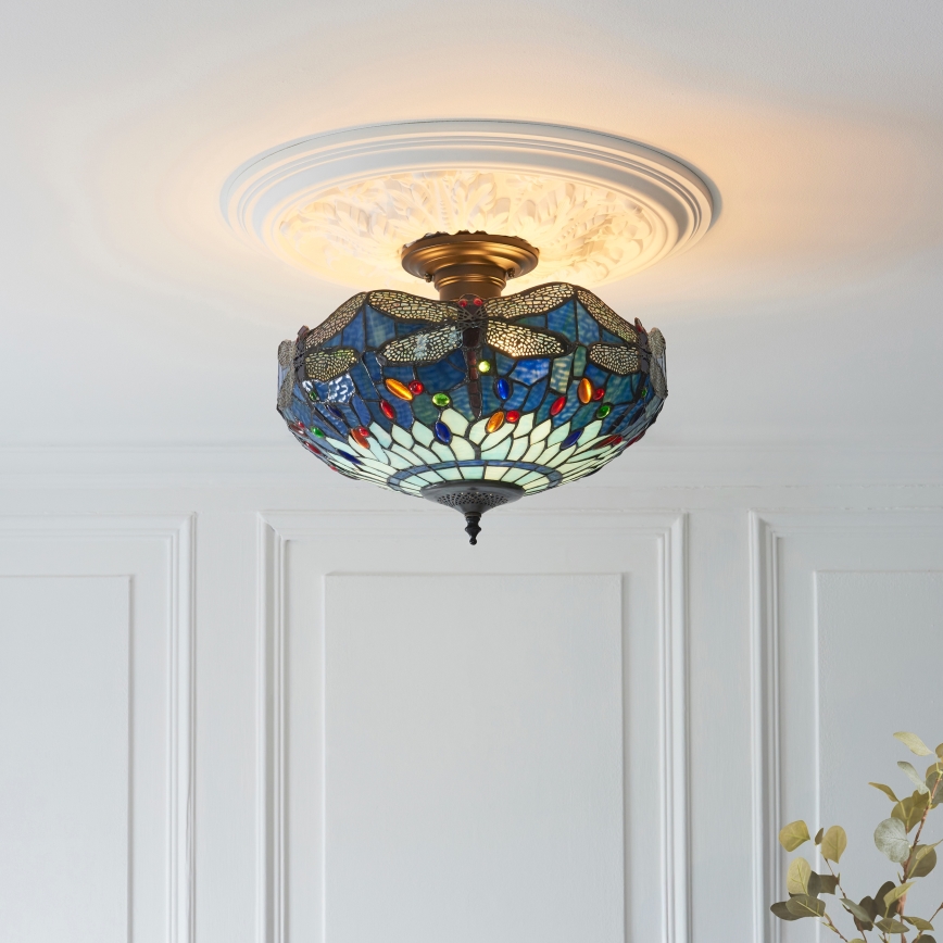 Endon 111897 - Overflademonteret Tiffany-lysekrone DRAGONFLY 3xE27/10W/230V Ø 41 cm