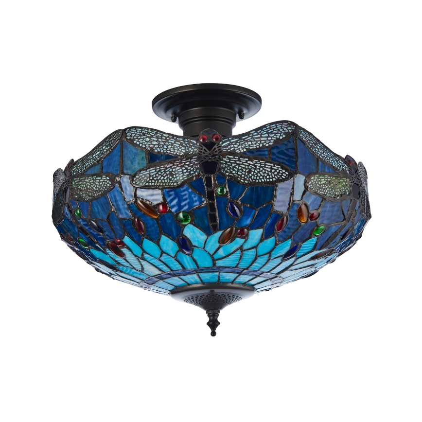 Endon 111897 - Overflademonteret Tiffany-lysekrone DRAGONFLY 3xE27/10W/230V Ø 41 cm