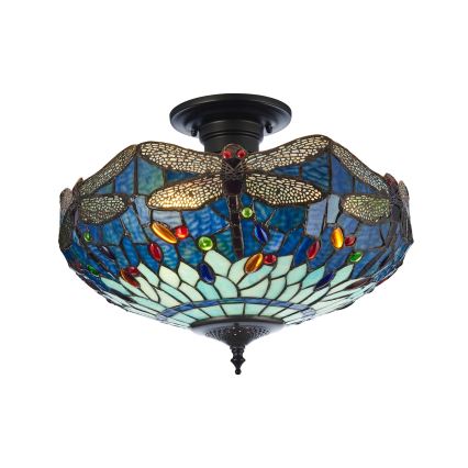 Endon 111897 - Overflademonteret Tiffany-lysekrone DRAGONFLY 3xE27/10W/230V Ø 41 cm