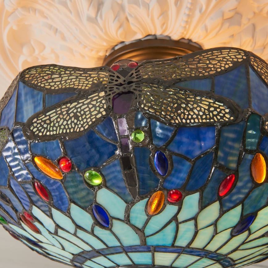 Endon 111897 - Overflademonteret Tiffany-lysekrone DRAGONFLY 3xE27/10W/230V Ø 41 cm