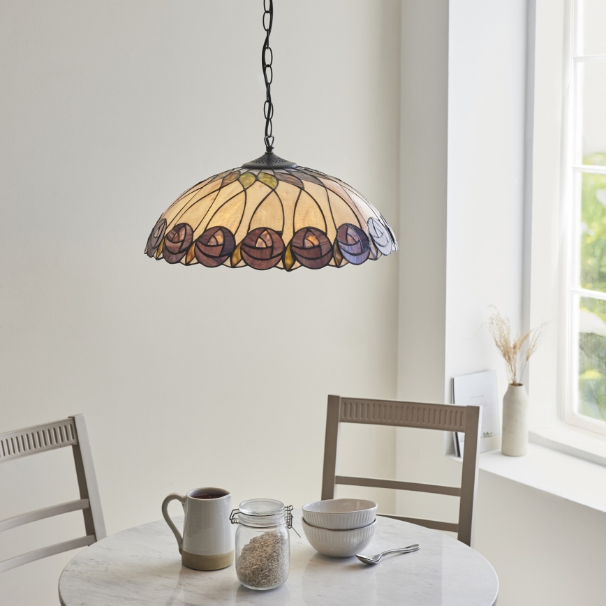 Endon 111985 - Kædeophængt Tiffany-lysekrone HUTCHINSON, 3xE27/10W/230V, Ø 50 cm