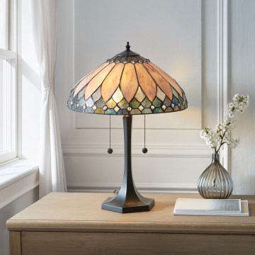 Endon 112183 - Bordlampe Tiffany BROOKLYN 2xE14/10W/230V Ø 40 cm