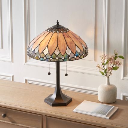 Endon 112183 - Bordlampe Tiffany BROOKLYN 2xE14/10W/230V Ø 40 cm