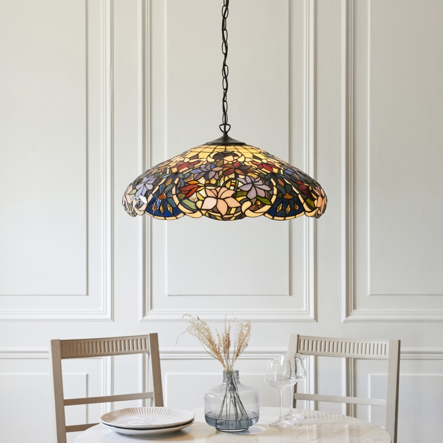 Endon 112193 - Lysekrone med kæde Tiffany SULLIVAN 3xE27/60W/230V Ø 57 cm