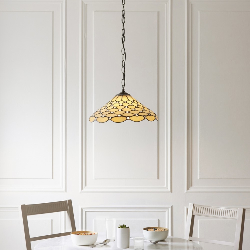 Endon 112226 - Lysekrone med kæde Tiffany PEARL 1xE27/10W/230V Ø45 cm